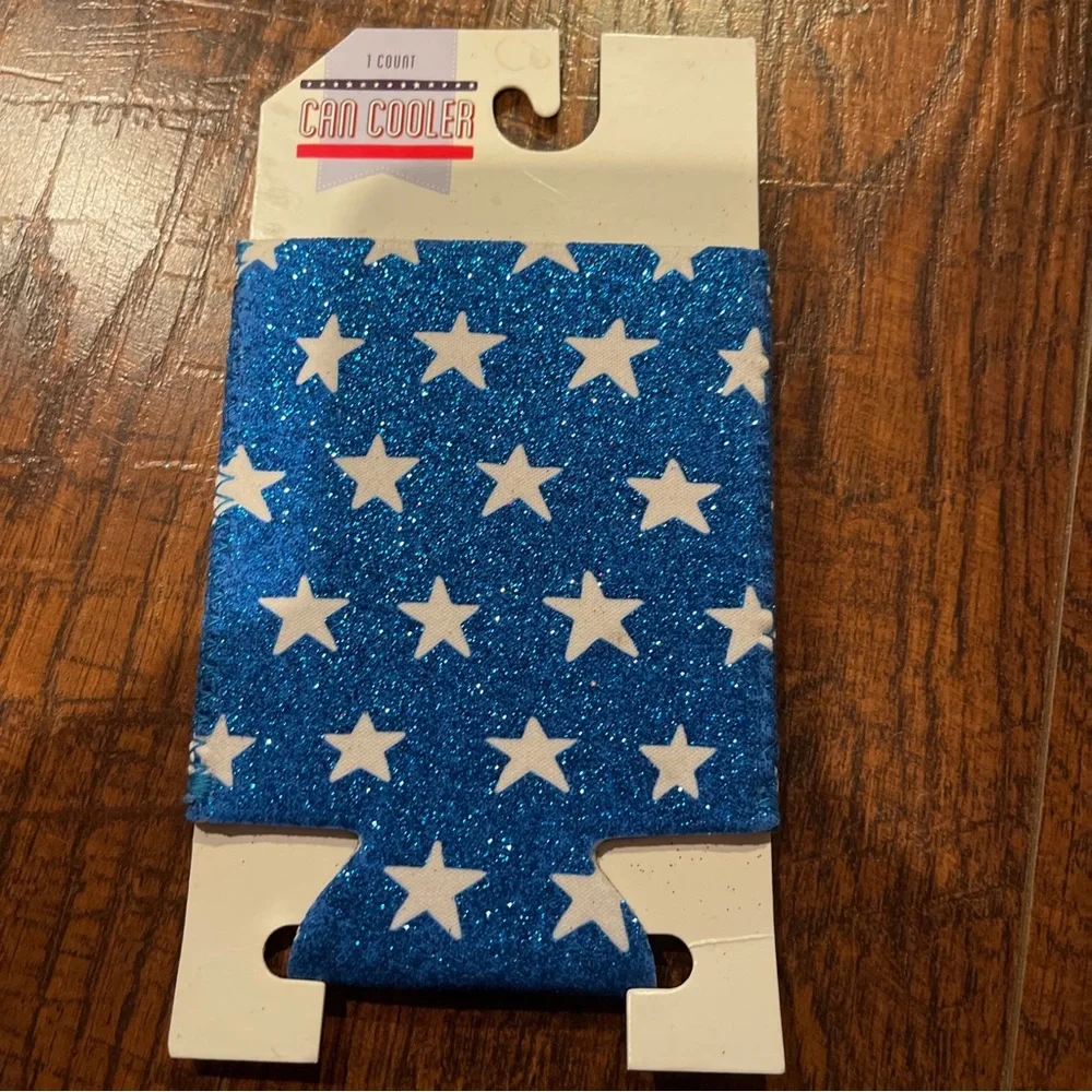 2~American Flag Patriotic Glitter Short Can Cooler
